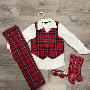 Janie and Jack Red Plaid Kids Costume Set